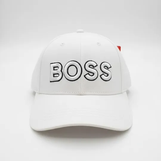 BOSS White Cotton Twill Logo Cap